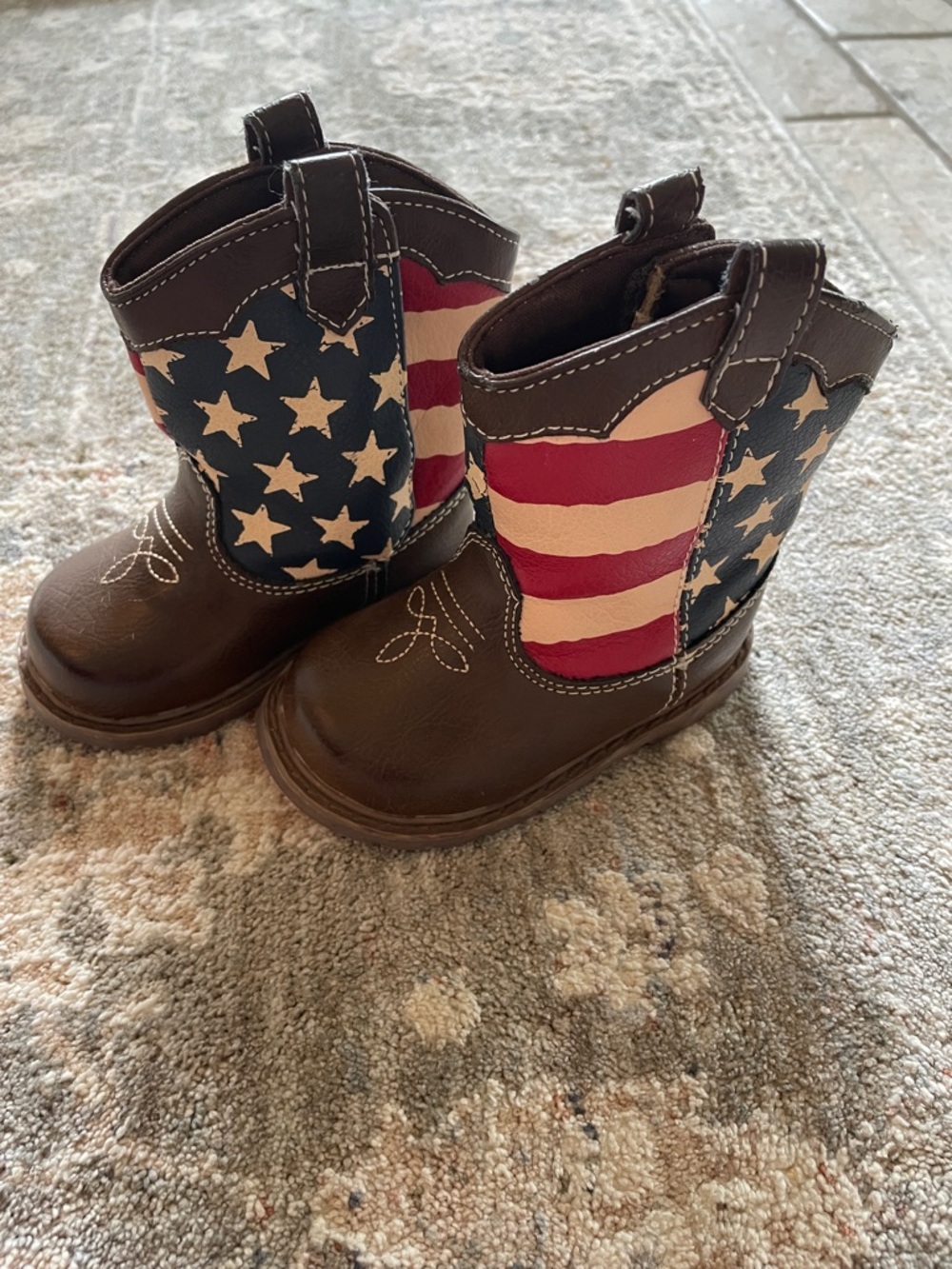 Kids Brown Cowboy Boots with American Flag Accent